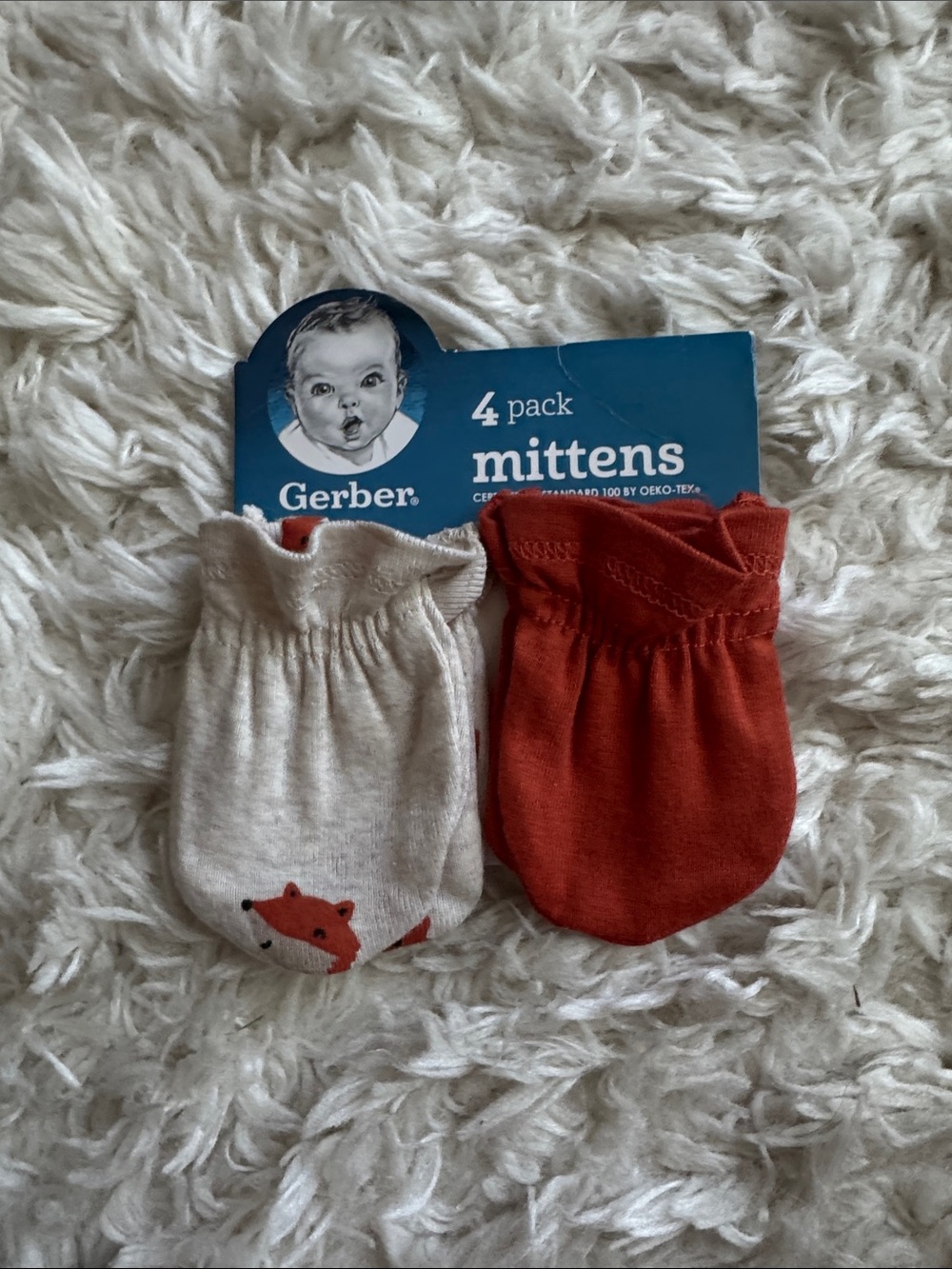 Gerber Baby Mittens Pack - Orange & Cream Fox Accent
